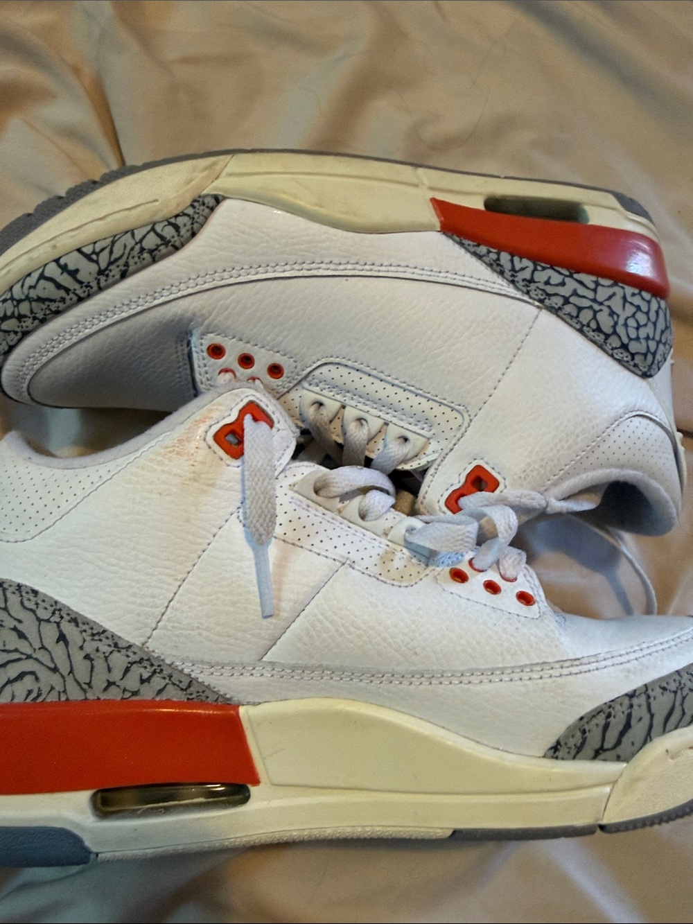 Kids White and Red Athletic Shoes with Gray Accent
